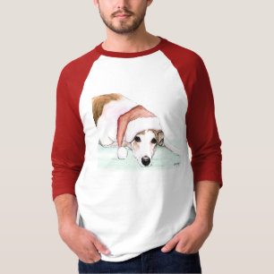 "Greyhound in Santa Hat" Dog Art Shirt