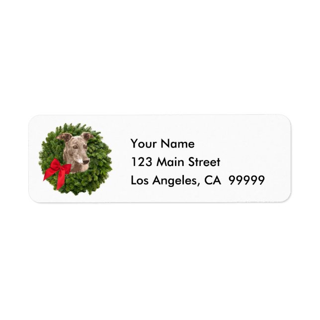 Greyhound in Xmas Wreath Return Address Label (Front)