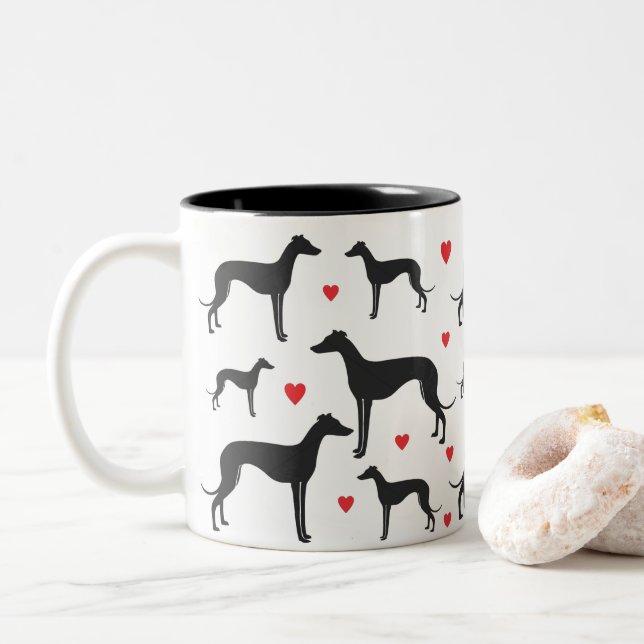 Greyhound Love  Two-Tone Coffee Mug (With Donut)