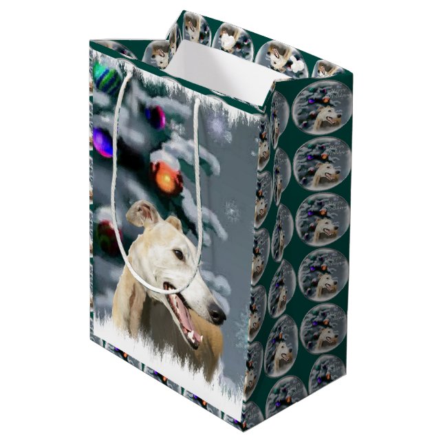 Greyhound Lovers Christmas Medium Gift Bag (Back Angled)