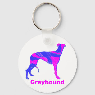 Greyhound / Lurcher Dog Silhouette Hot Pink & Blue Key Ring