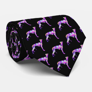 Greyhound Lurcher Dog Silhouette Purple Black Neck Tie