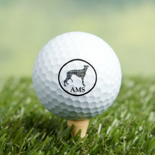 Greyhound /Lurcher Dog Silhouette Yellow&Blue Grid Golf Balls