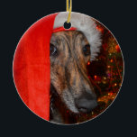 Greyhound Lurcher Santa Christmas Ceramic Ornament<br><div class="desc">These sight hounds are renowned for their canine elegance and this gorgeous brindled hound looks funny is this xmas hat. If you love dogs, you will this this christmas gift idea with a funny dog in a christmas hat. This is our brindle dog, Murphy, who was a rescue dog and...</div>