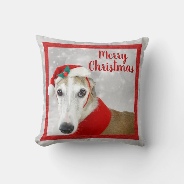 Greyhound Merry Christmas Cushion (Front)