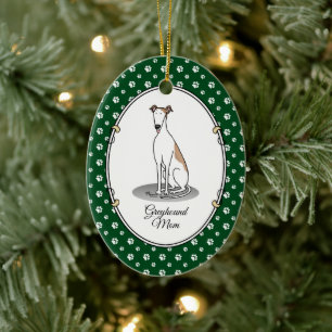 Greyhound Mum (fawn white) Cute Dog Mum Funny Ceramic Ornament