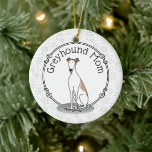 Greyhound Mum (fawn white) Cute Dog Mum Funny Ceramic Ornament