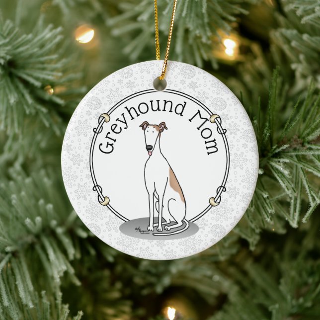 Greyhound Mum (fawn white) Cute Dog Mum Funny Ceramic Ornament (Tree)