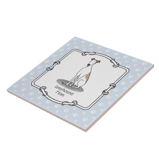 Greyhound Mum (fawn white) Cute Dog Mum Funny Ceramic Tile (Side)