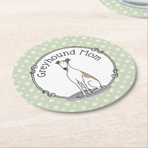 Greyhound Mum (fawn white) Cute Dog Mum Funny Round Paper Coaster