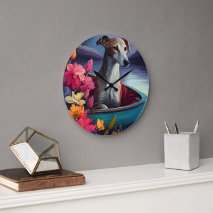 Greyhound on a Paddle: A Scenic Adventure Large Clock