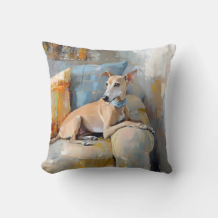 Greyhound on a sofa cushion