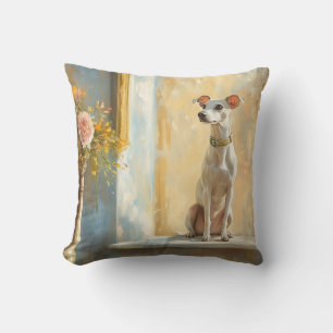 Greyhound on a sofa cushion