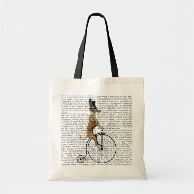 Greyhound on Black Penny Farthing Bike Tote Bag (Front)
