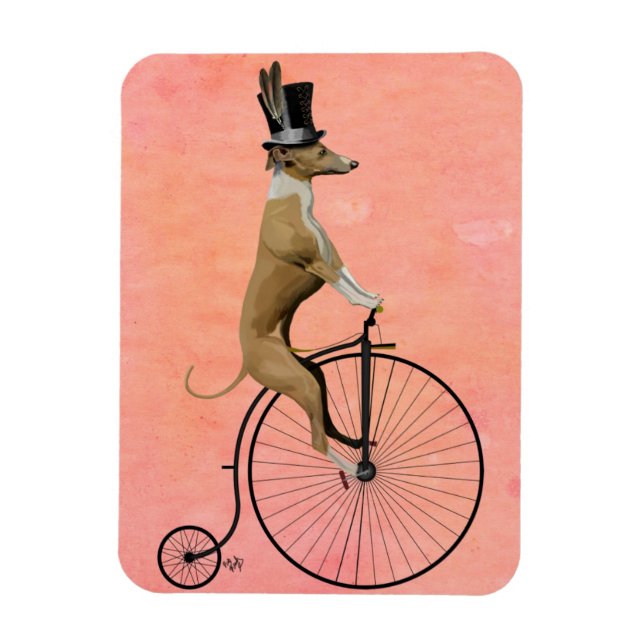 Greyhound on Black Penny Farthing Magnet (Vertical)