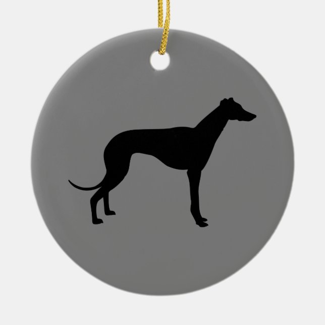 Greyhound on Grey Ceramic Ornament (Front)