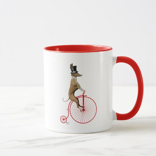 Greyhound on Red Penny Farthing Mug (Right)
