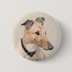 Greyhound Painting - Cute Original Dog Art 6 Cm Round Badge