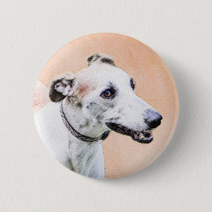Greyhound Painting - Cute Original Dog Art 6 Cm Round Badge