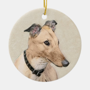 Greyhound Painting - Cute Original Dog Art Ceramic Ornament