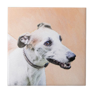 Greyhound Painting - Cute Original Dog Art Ceramic Tile