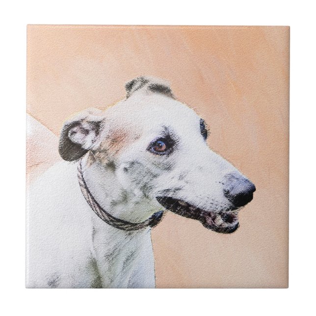 Greyhound Painting - Cute Original Dog Art Ceramic Tile (Front)