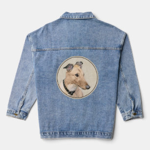 Greyhound Painting - Cute Original Dog Art Denim Jacket