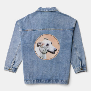 Greyhound Painting - Cute Original Dog Art Denim Jacket