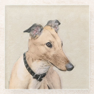 Greyhound Painting - Cute Original Dog Art Glass Coaster