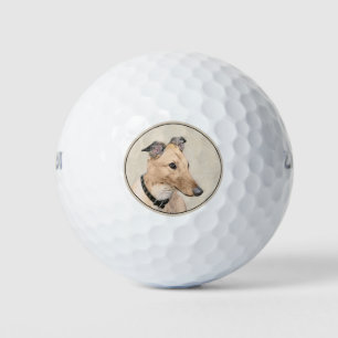 Greyhound Painting - Cute Original Dog Art Golf Balls