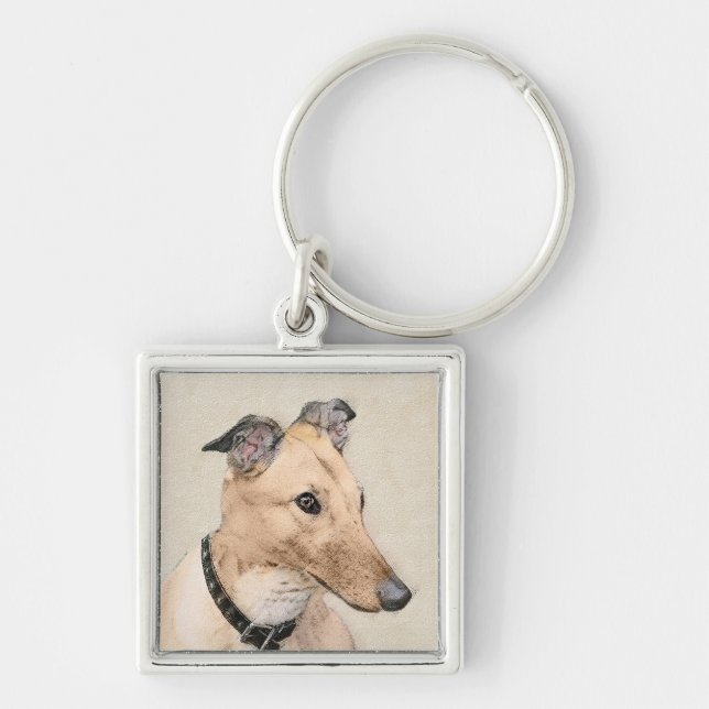 Greyhound Painting - Cute Original Dog Art Key Ring (Front)