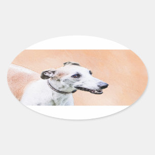 Greyhound Painting - Cute Original Dog Art Oval Sticker