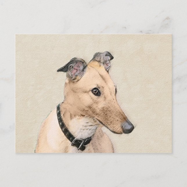 Greyhound Painting - Cute Original Dog Art Postcard (Front)