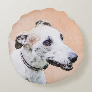 Greyhound Painting - Cute Original Dog Art Round Cushion