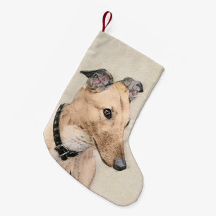 Greyhound Painting - Cute Original Dog Art Small Christmas Stocking