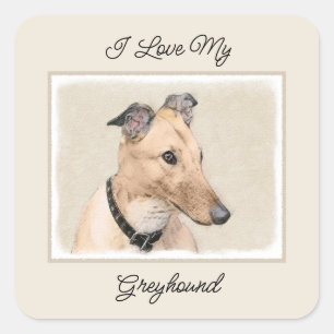 Greyhound Painting - Cute Original Dog Art Square Sticker