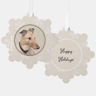Greyhound Painting - Cute Original Dog Art Tree Decoration Card