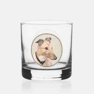 Greyhound Painting - Cute Original Dog Art Whiskey Glass