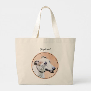 Greyhound Painting Cute Red White Original Dog Art Large Tote Bag