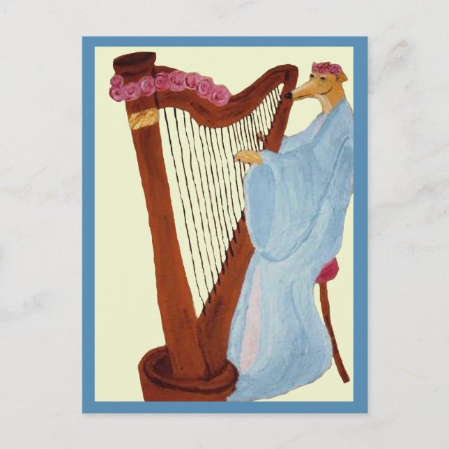 Greyhound Playing a Harp Postcard (Front)