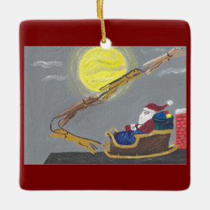 Greyhound Pulling Santa's Sleigh Ceramic Ornament