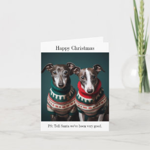 Greyhound Puppies in Christmas Sweaters Card