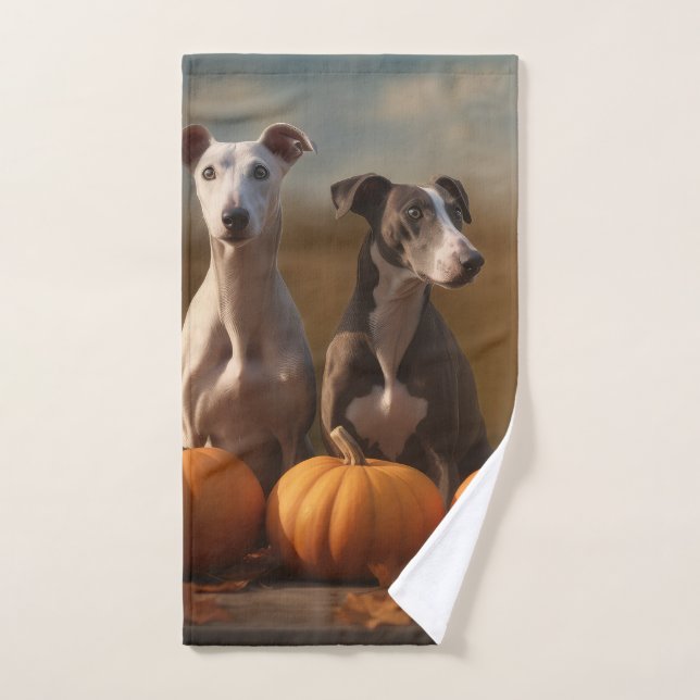 Greyhound Puppy Autumn Delight Pumpkin Bath Towel Set (Hand Towel)