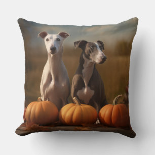Greyhound Puppy Autumn Delight Pumpkin Cushion