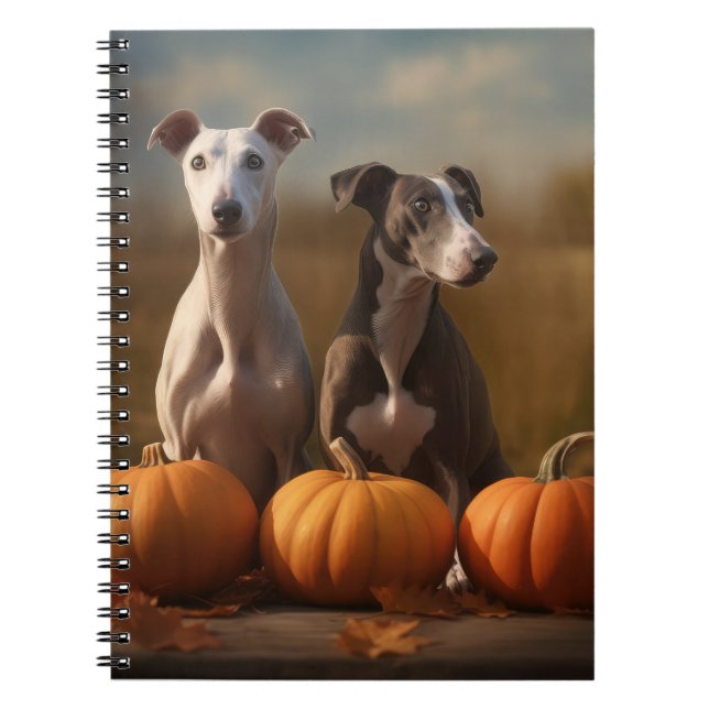 Greyhound Puppy Autumn Delight Pumpkin Notebook (Front)