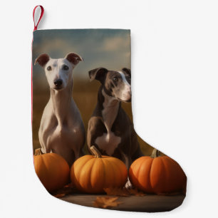 Greyhound Puppy Autumn Delight Pumpkin Small Christmas Stocking