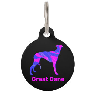 Greyhound Puppy Dog Silhouette Hot Pink & Blue Pet Tag