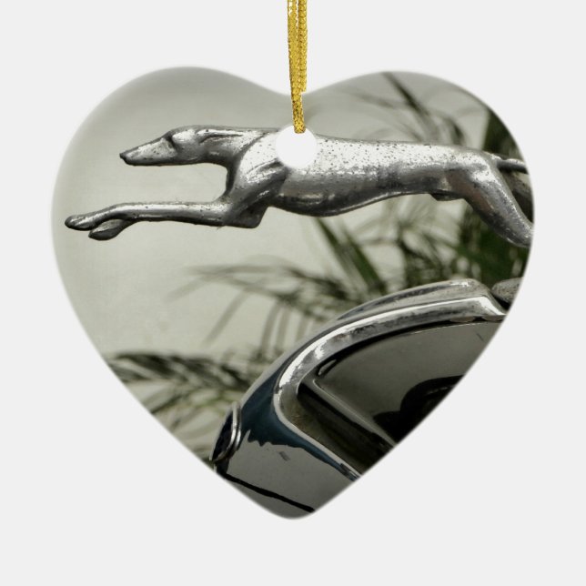 Greyhound Radiator Cap Ceramic Tree Decoration (Front)