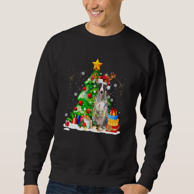 Greyhound Reindeer Christmas Lights  Dog Xmas Sweatshirt (Front)