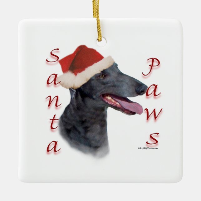 Greyhound Santa Paws Ceramic Ornament (Front)